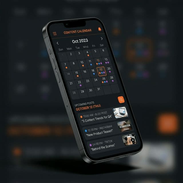 CreatorsQ Content Calendar showing a monthly grid view with scheduled content and upcoming posts